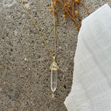 GOLD CLEAR QUARTZ AMULET necklace