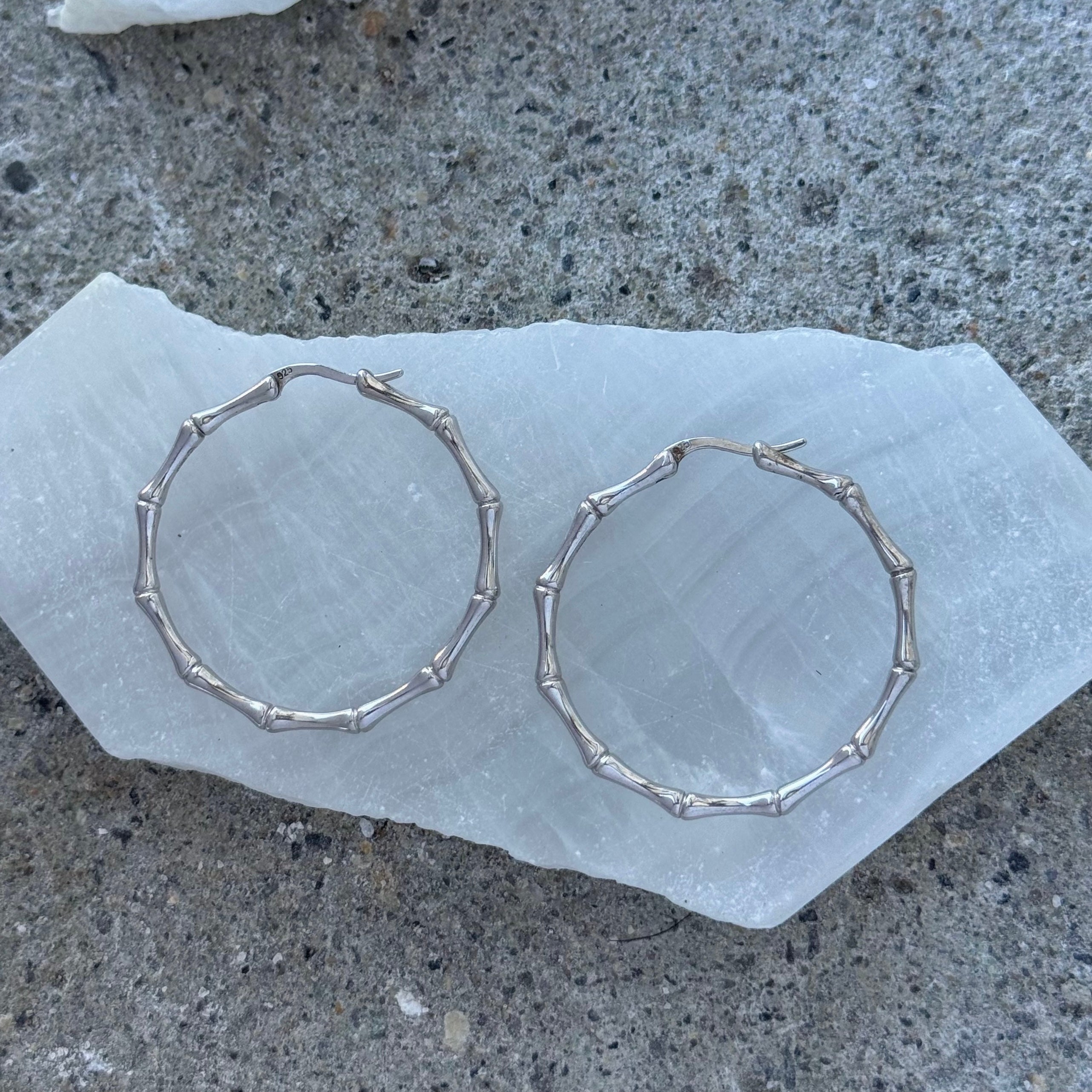 37MM SILVER BAMBOO HOOP earrings