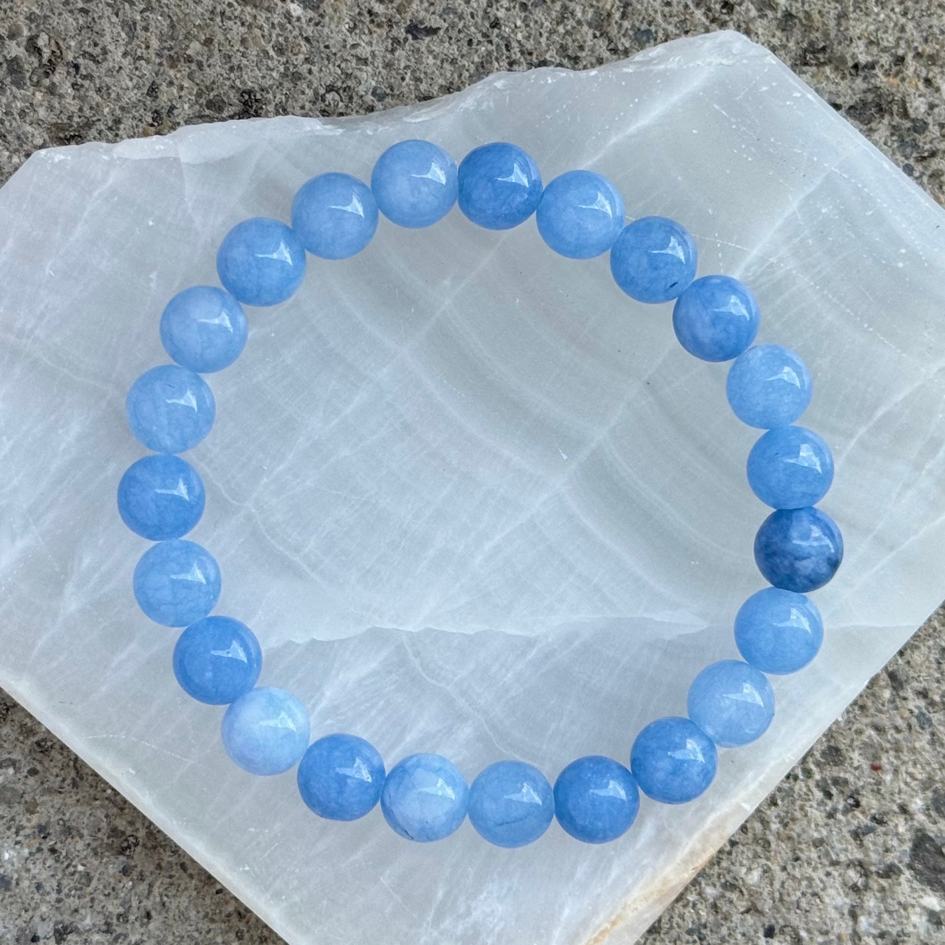 8MM SEA BLUE AQUAMARINE BEADED bracelet