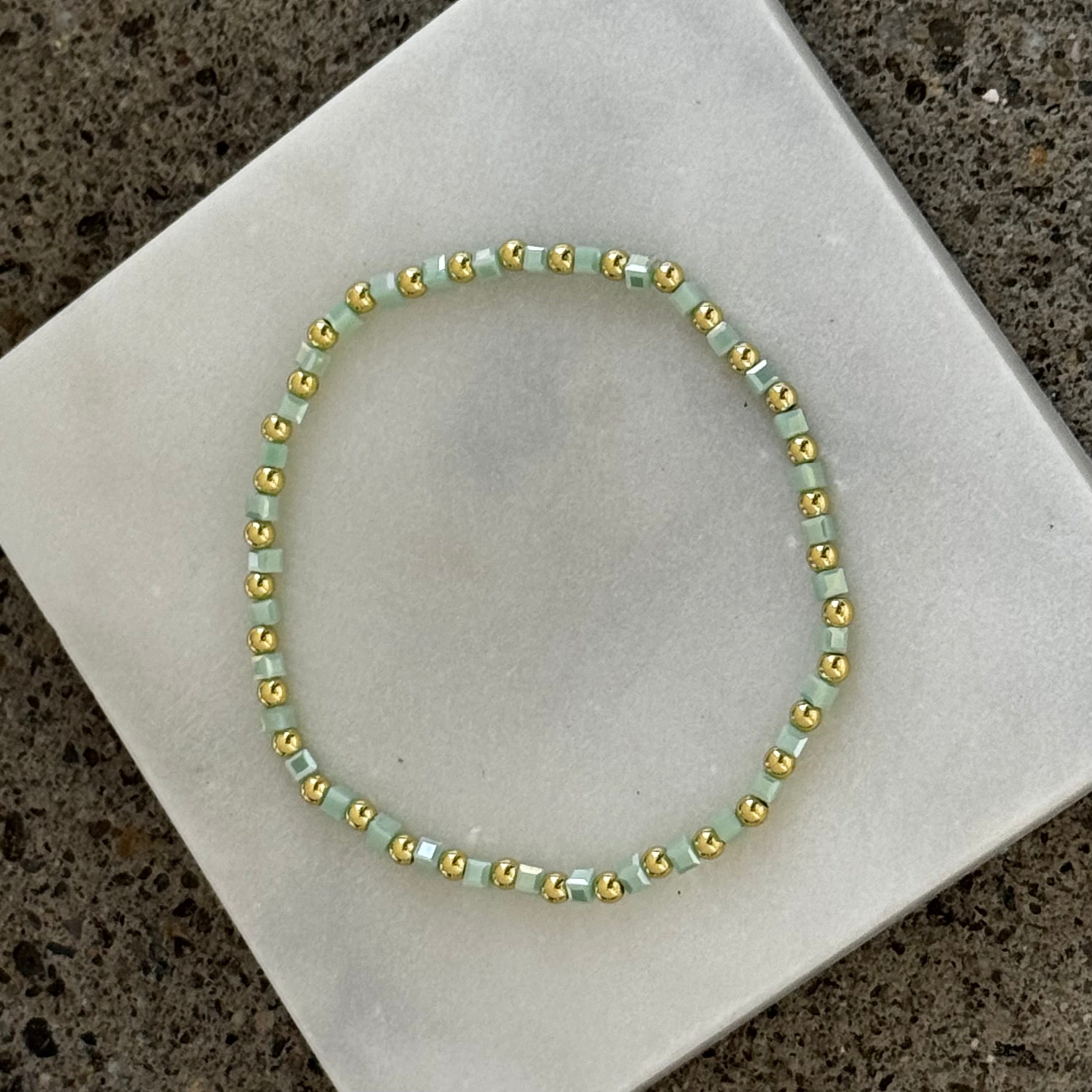 AVENTURINE SQUARE BEADED STRETCHY bracelet