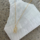 GOLD RECTANGLE CRESCENT MOON SUPER MINI necklace