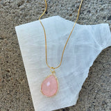 GOLD TEARDROP ROSE QUARTZ necklace