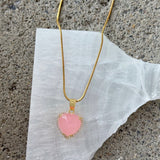CRYSTAL PAVE HEART PINK JADE necklace