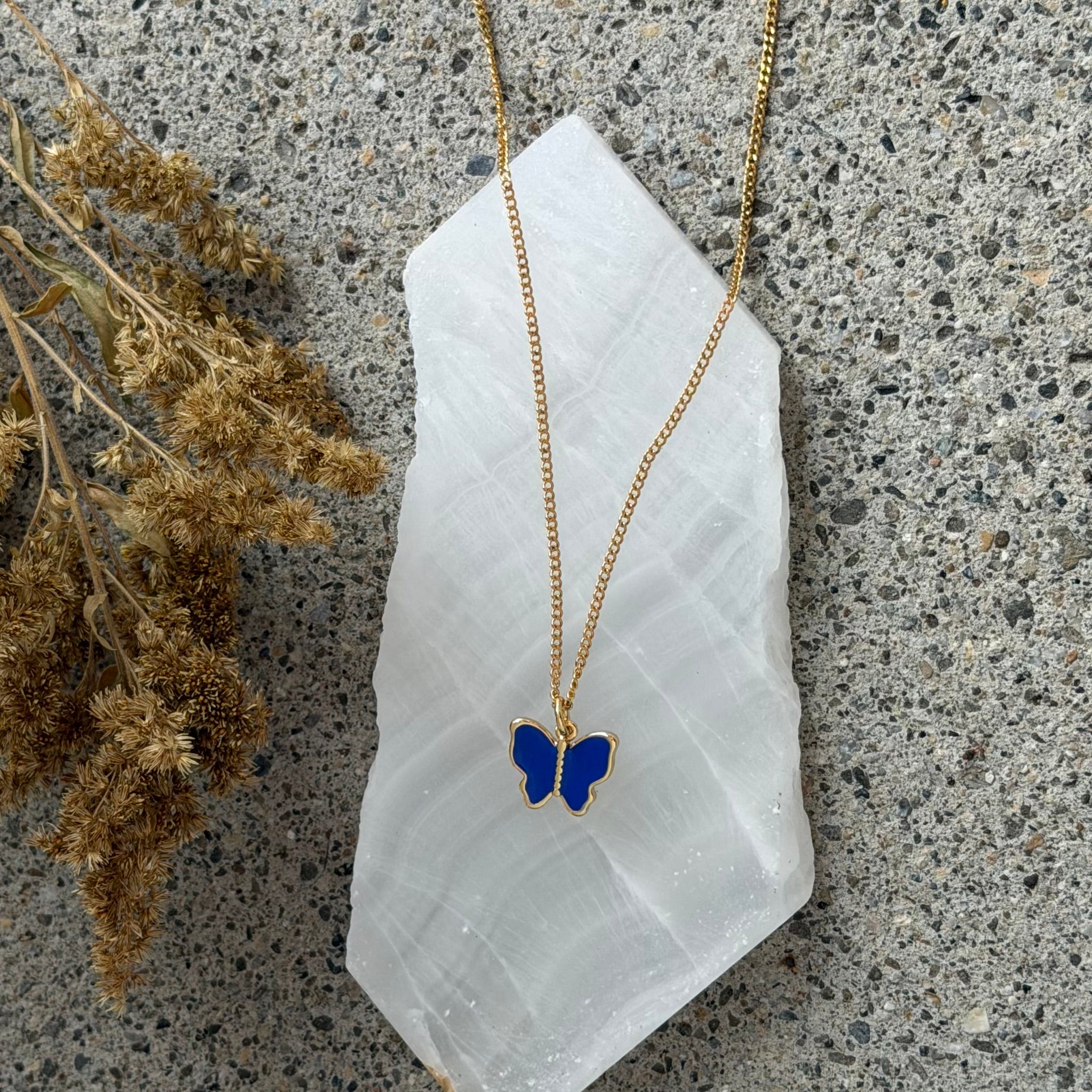 DARK BLUE ENAMEL BUTTERFLY MINI necklace