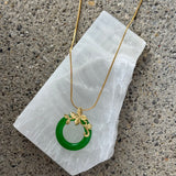GOLDEN FLOWER ROUND GREEN JADE necklace