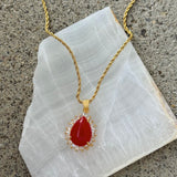 CRYSTAL TEARDROP RED JADE necklace