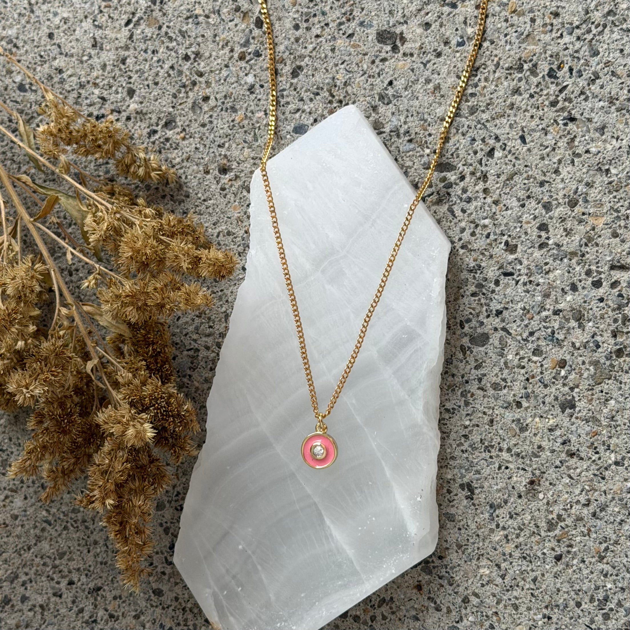 PINK ENAMEL EYE SUPER MINI necklace