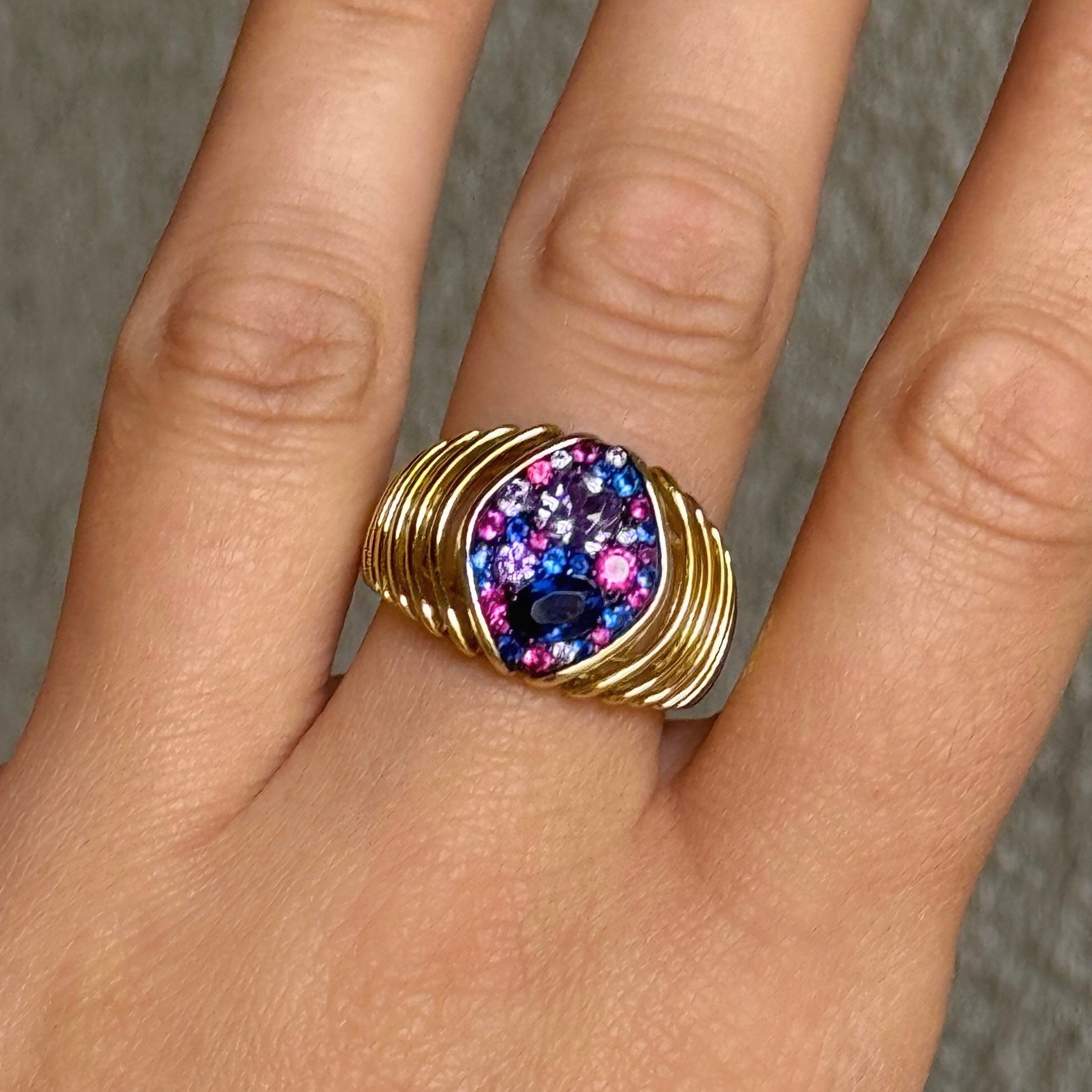GOLD PURPLE DREAM CAGED ring