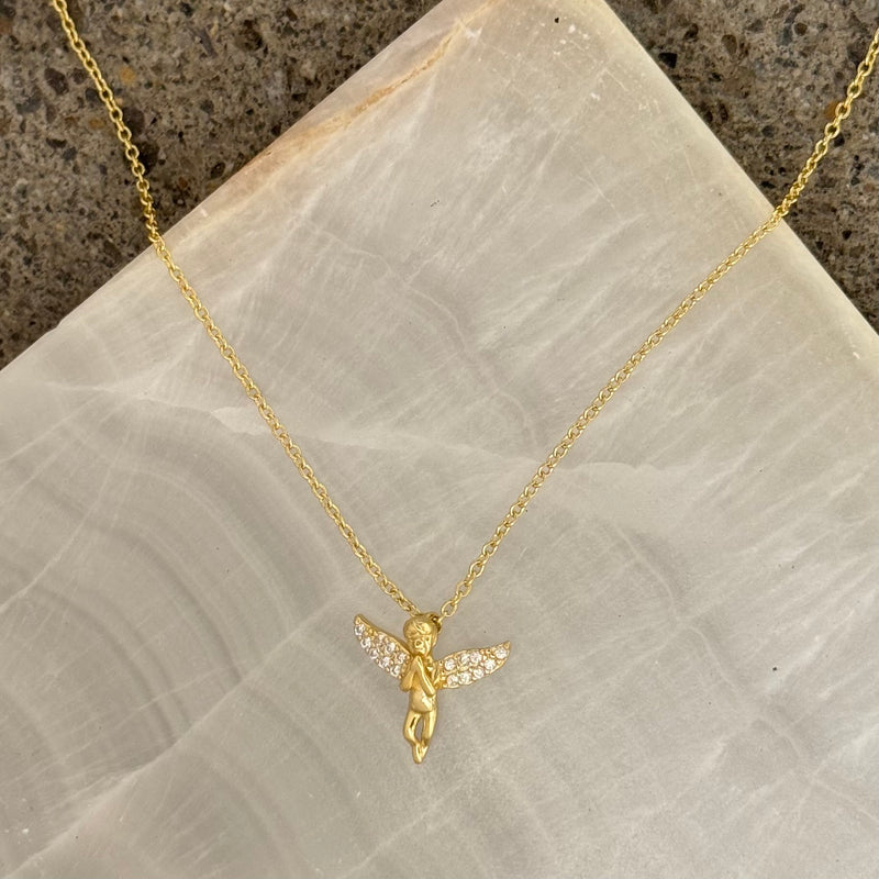 GOLD CRYSTAL ANGEL MINI necklace