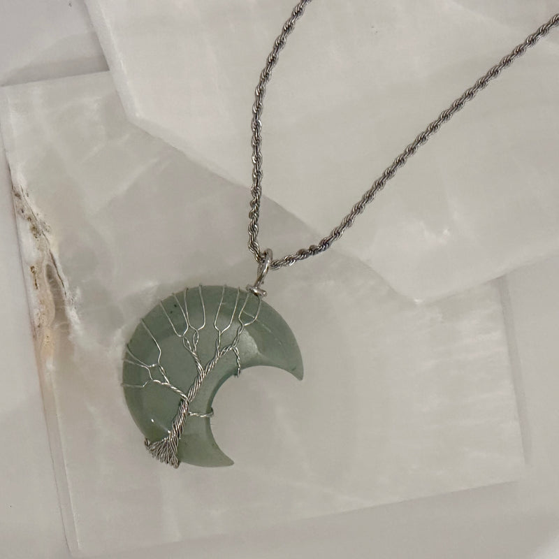 TREE OF LIFE JADE CRESCENT MOON necklace