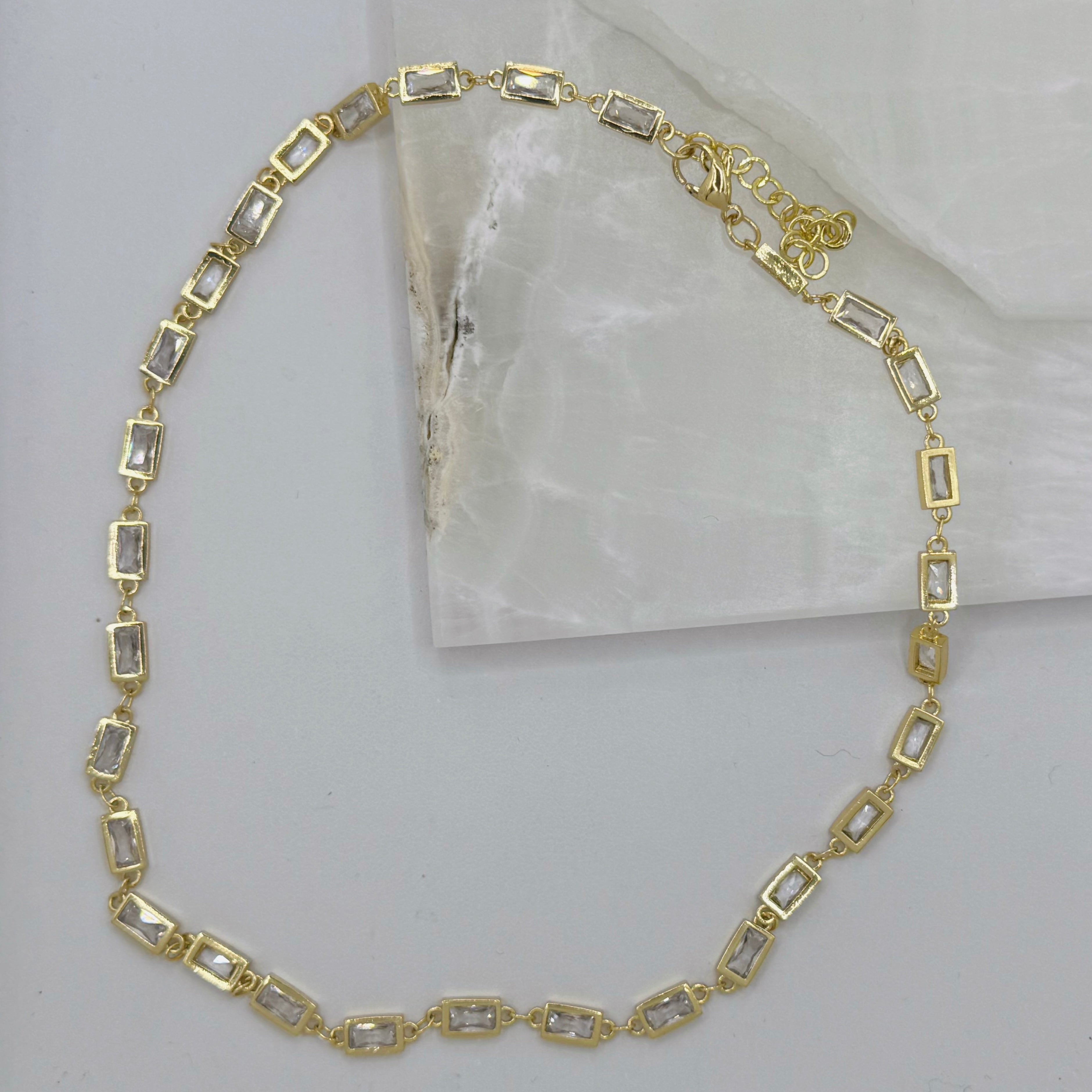 GOLD CRYSTAL BAGUETTE BEZEL necklace