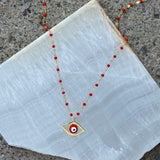 GOLDEN EVIL EYE RED BEADED necklace