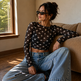 BLACK SHEER POLKA DOT CROPPED top