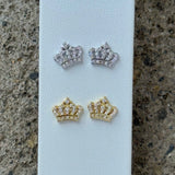 GOLD CRYSTAL CROWNED QUEEN STUD earrings