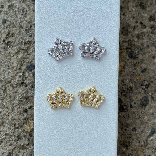 GOLD CRYSTAL CROWNED QUEEN STUD earrings