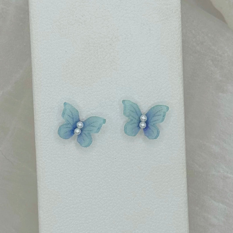 BLUE BUTTERFLY PEARL STUD earrings