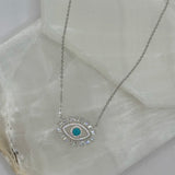 SILVER CRYSTAL BAGUETTE TURQUOISE EVIL EYE necklace