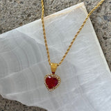 GOLD CRYSTAL RED RUBY HEART necklace