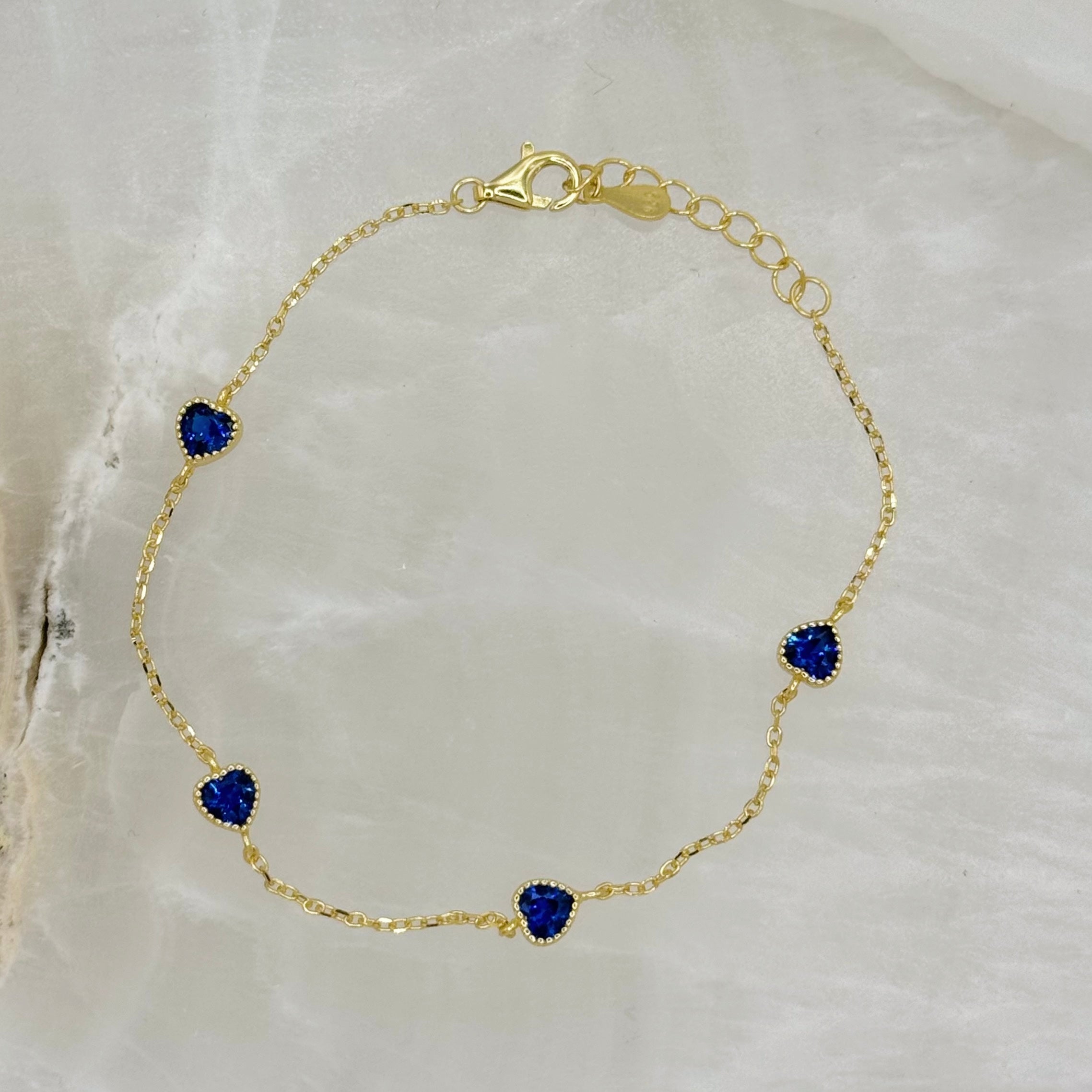 GOLD BLUE TOPAZ HEART DAINTY bracelet
