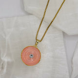 ROUND DRAGON CRYSTAL REVERSIBLE PINK JADE necklace