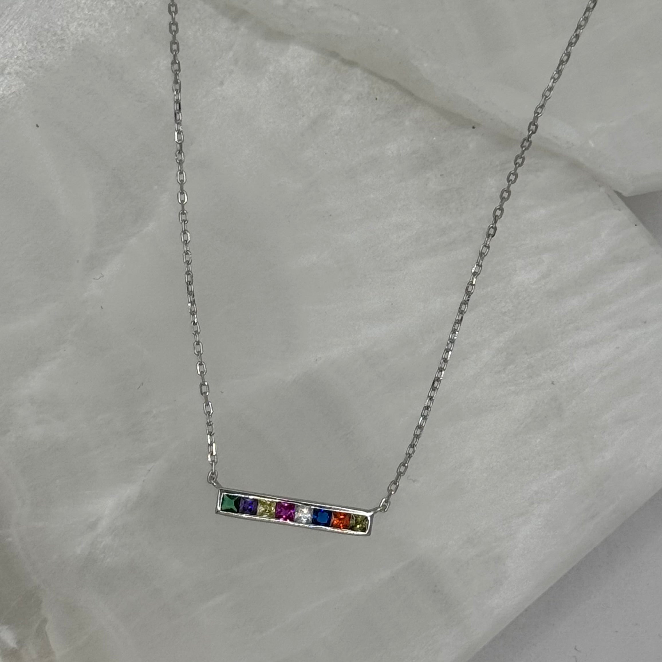 SILVER MULTICOLOR BAR MINI necklace