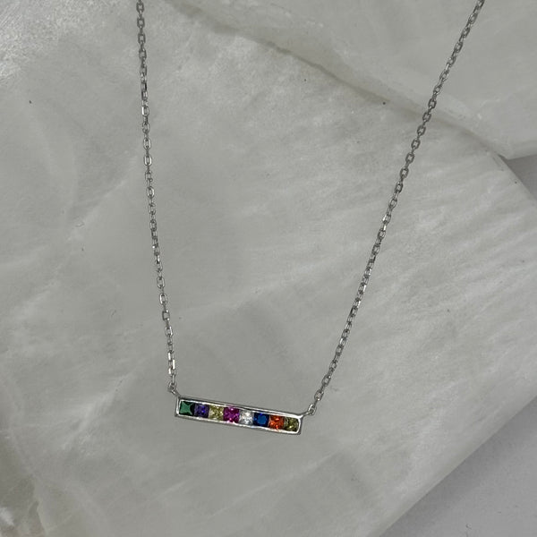 SILVER MULTI COLOR BAR MINI necklace