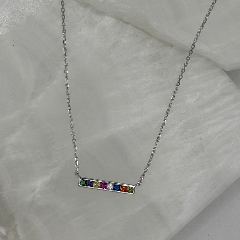 SILVER MULTI COLOR BAR MINI necklace