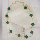 MALACHITE CLOVER GOLD STEEL necklace