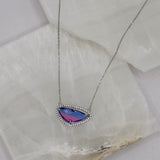 SILVER PINK BLUE OMBRÉ CRYSTAL necklace