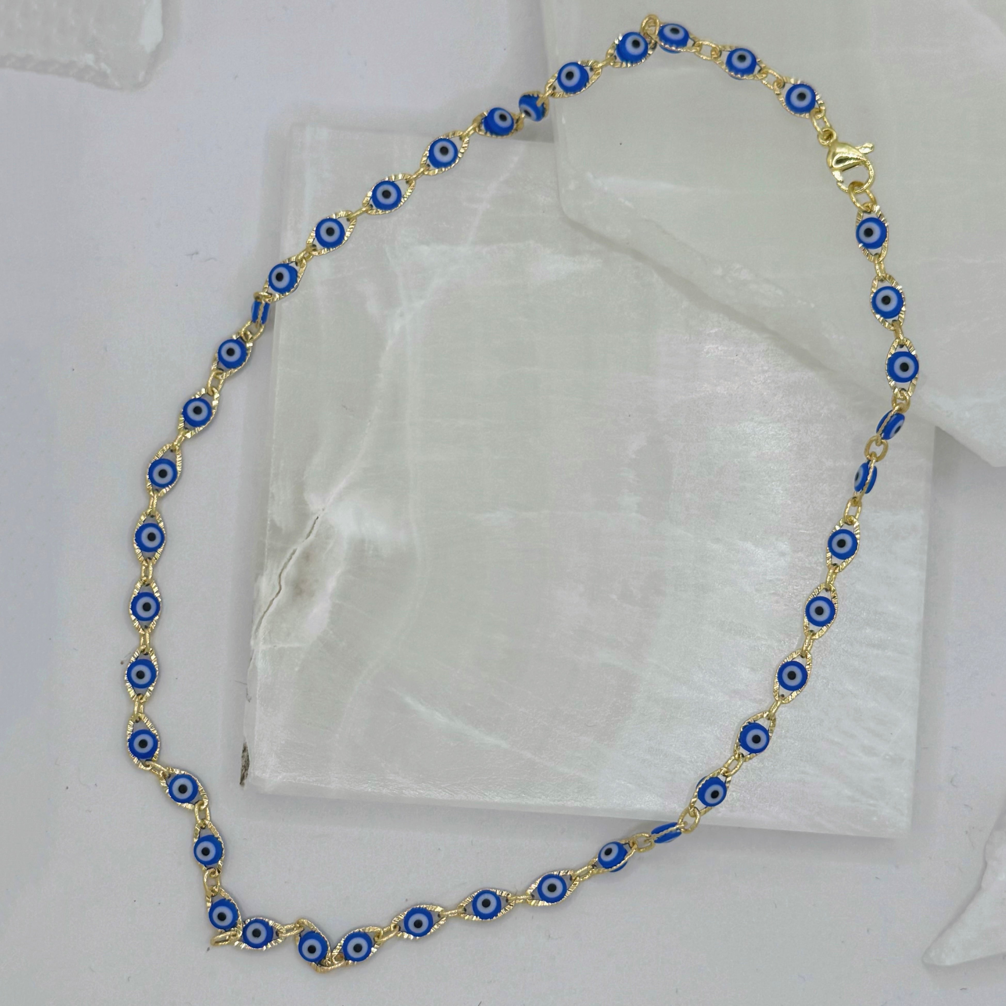 DARK BLUE EVIL EYE BEADED necklace