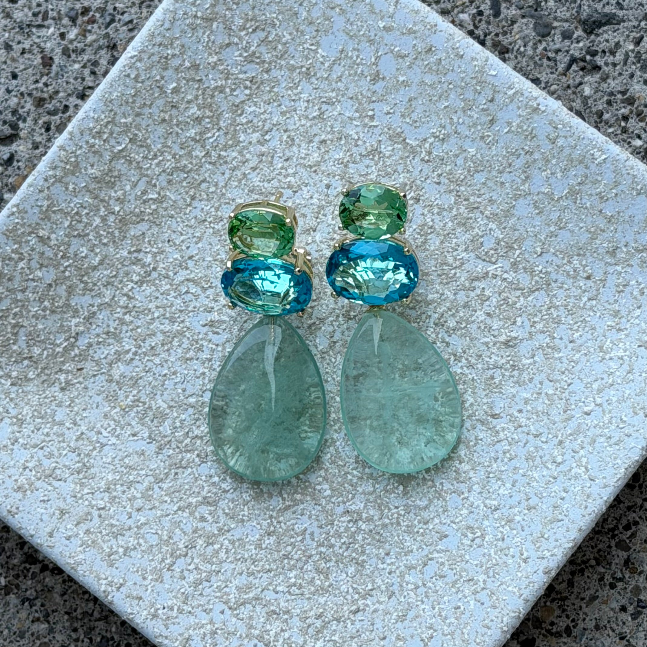 CRYSTAL TEARDROP GREEN FLUORITE earrings