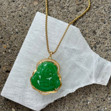 GOLD JOYOUS BUDDHA GREEN JADE necklace