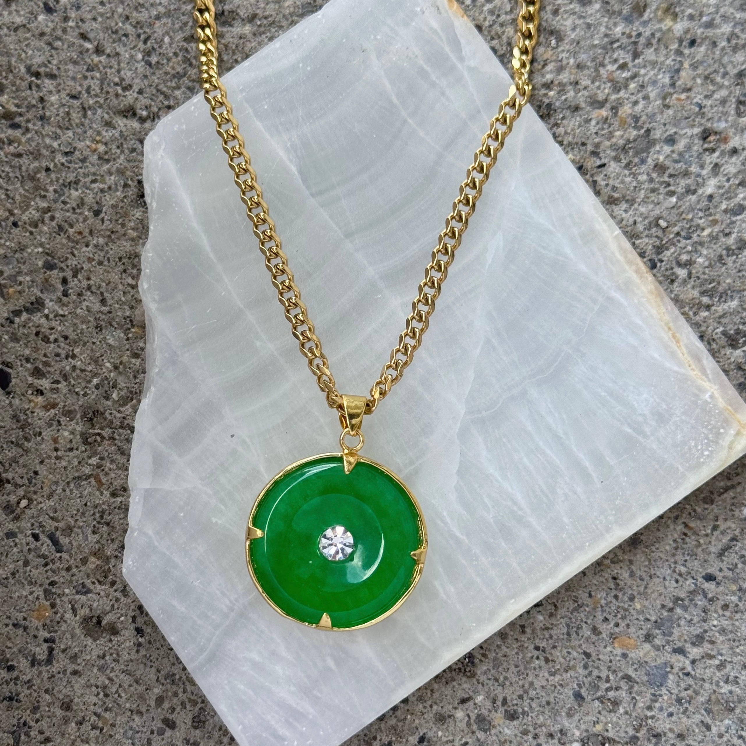 GOLD BUDDHA REVERSIBLE JEWEL GREEN JADE necklace
