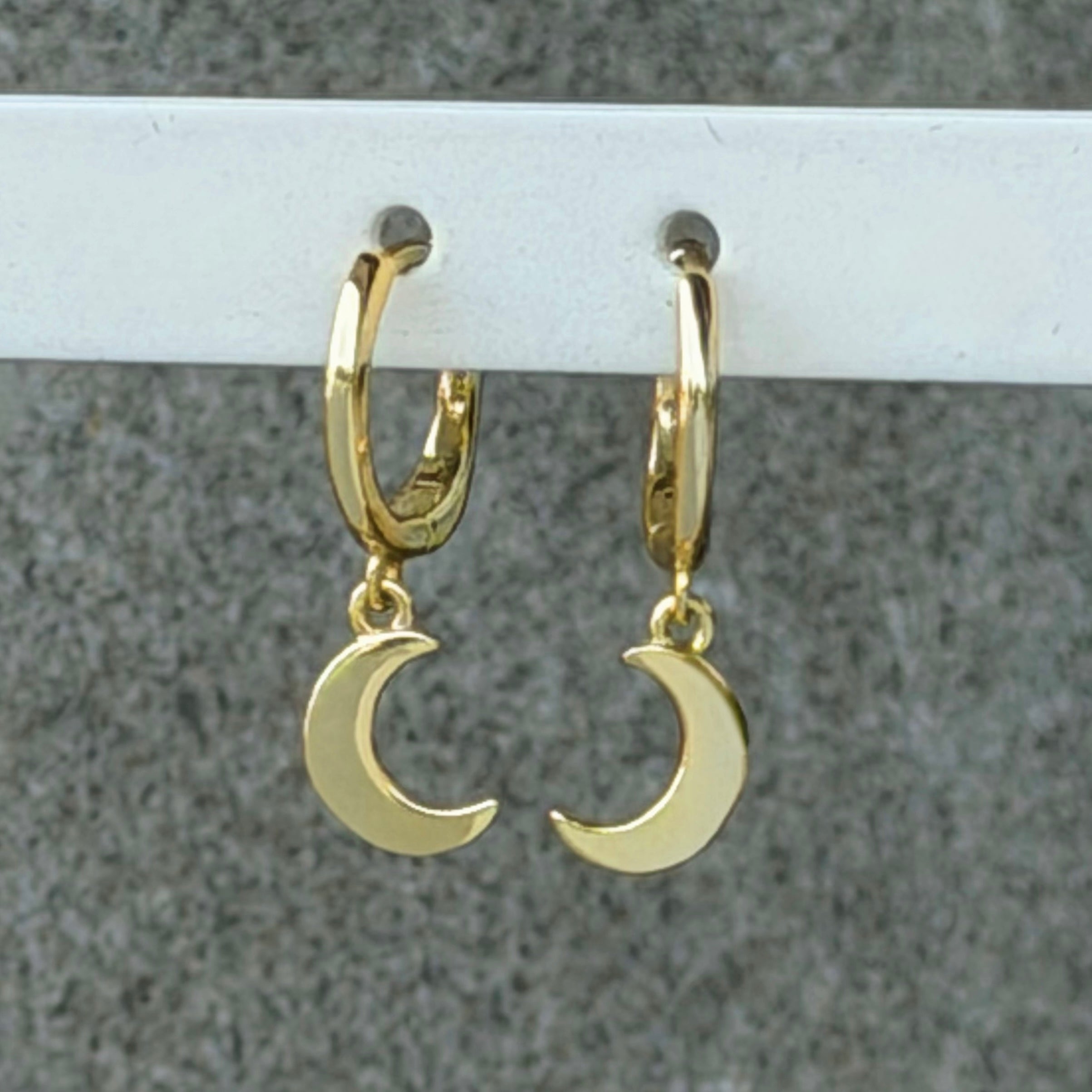GOLD MOON DANGLE HUGGIE HOOP earrings