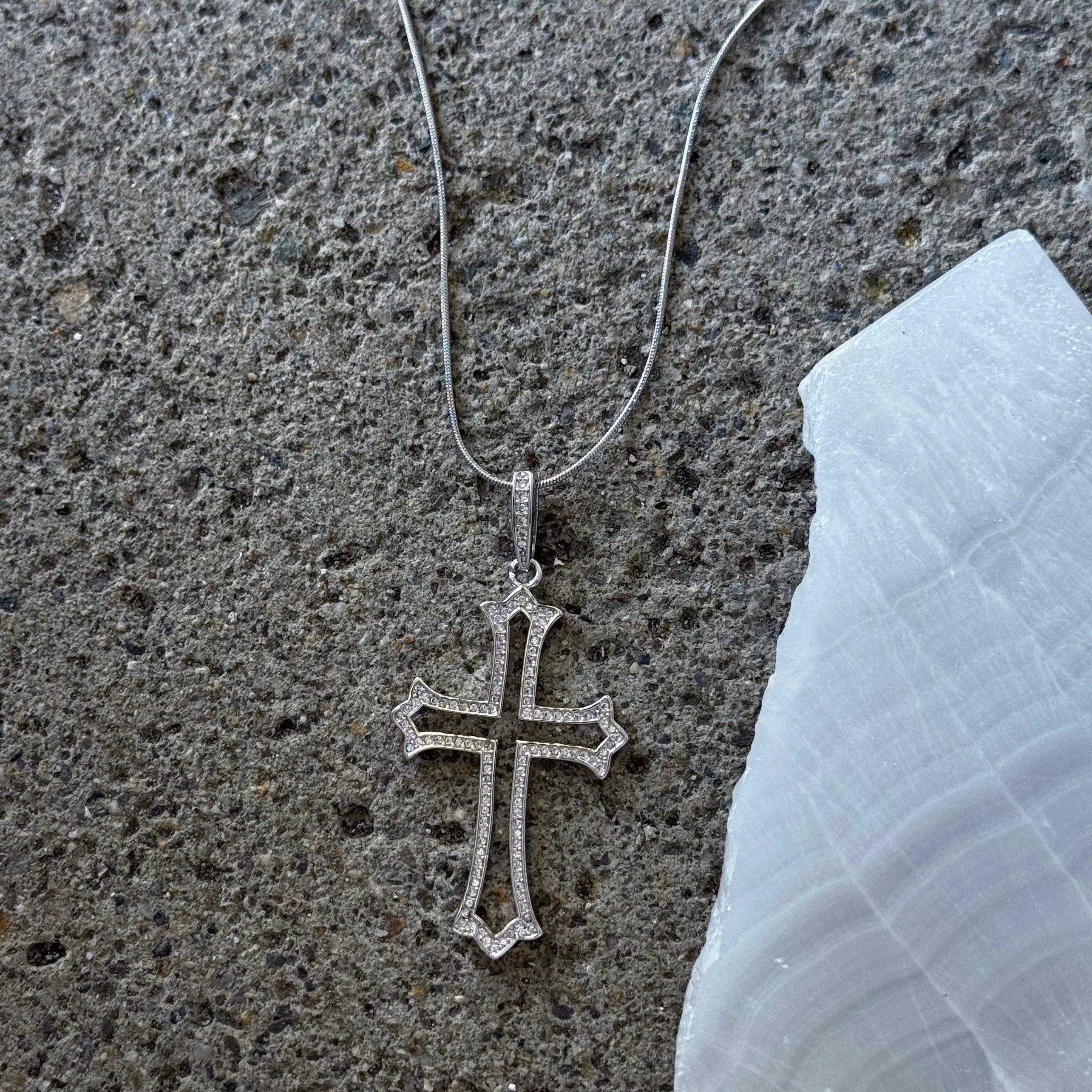 SILVER PAVE CRYSTAL CROSS necklace