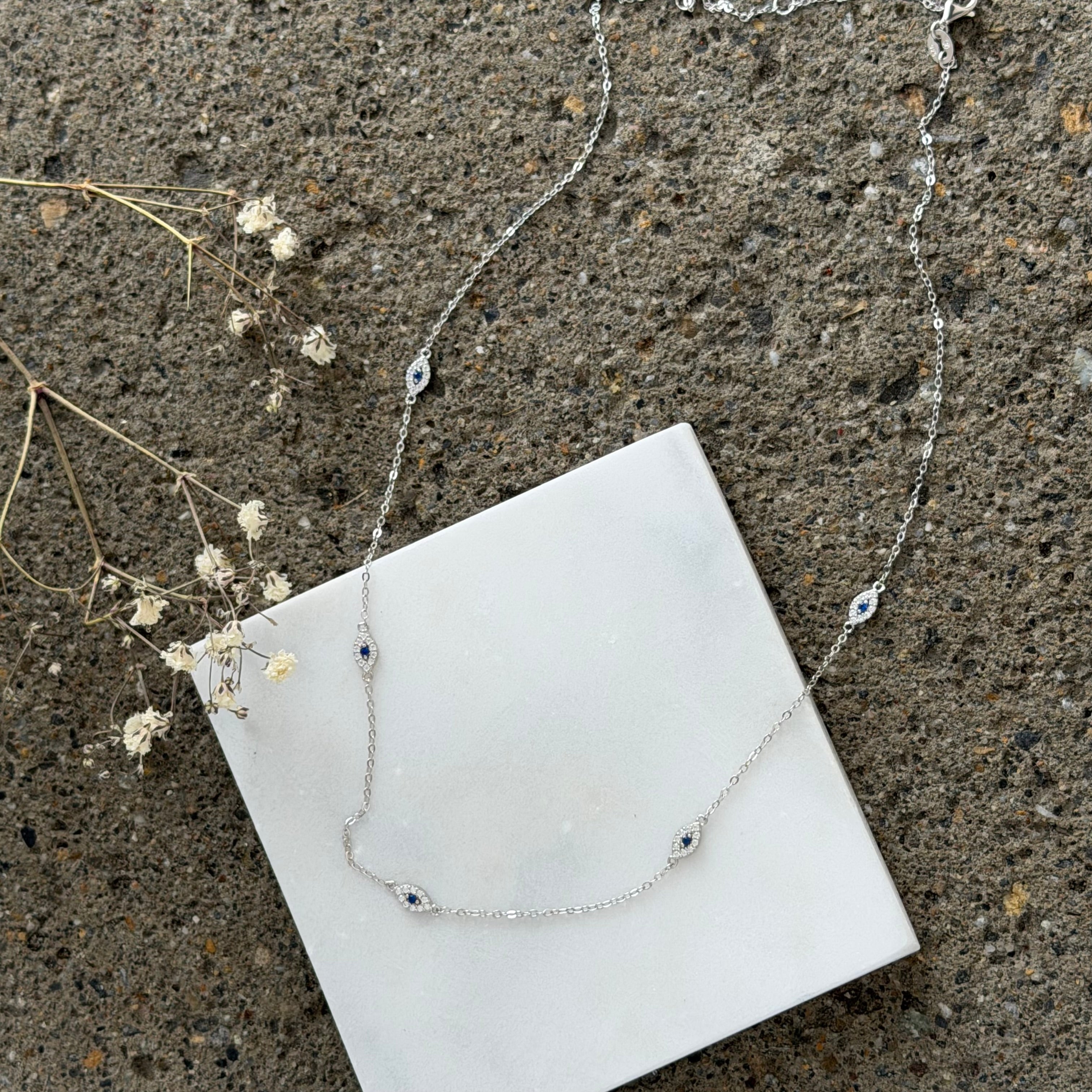 SILVER EVIL EYE BY THE YARD necklace