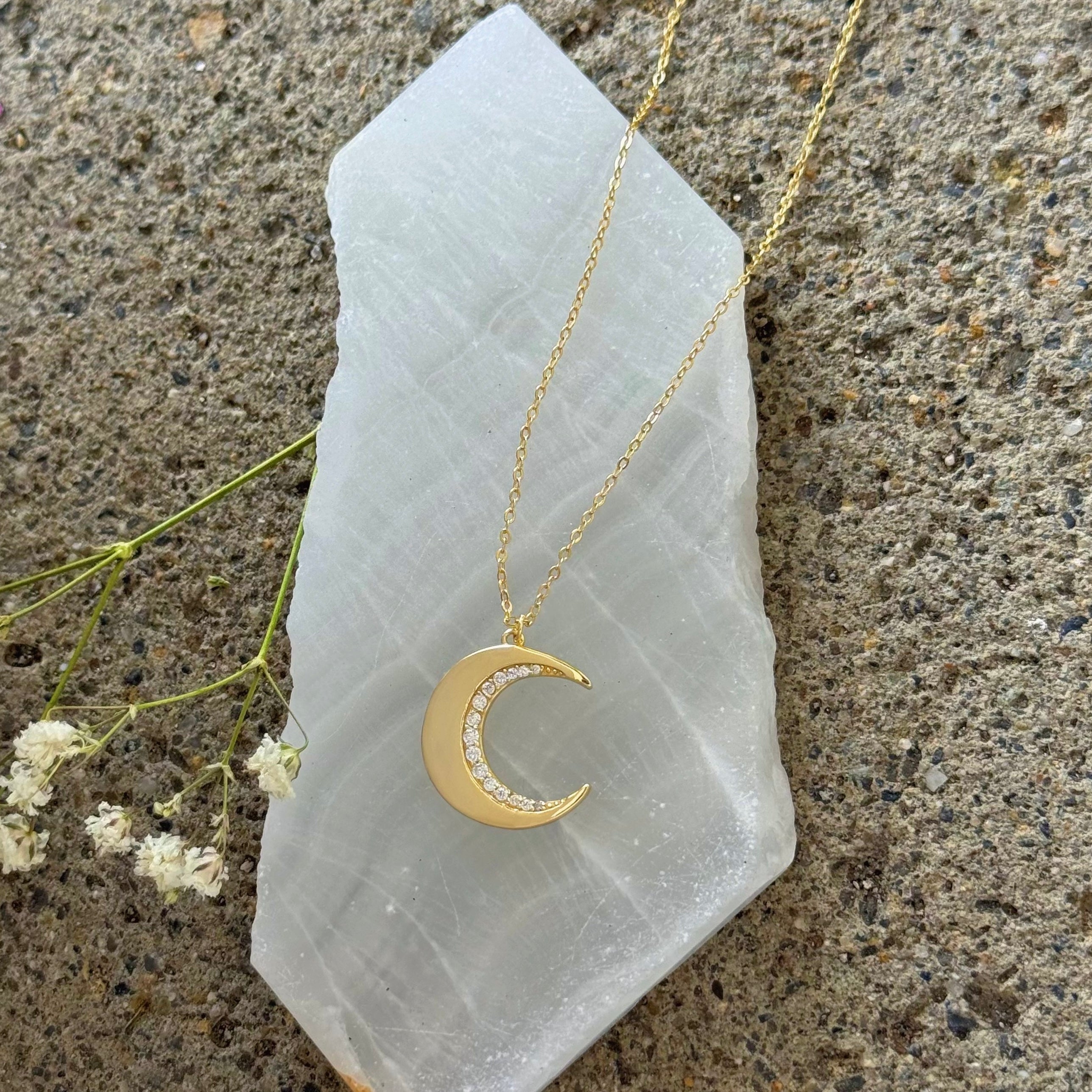 GOLD CRYSTAL ENCHANTED CRESCENT MOON necklace