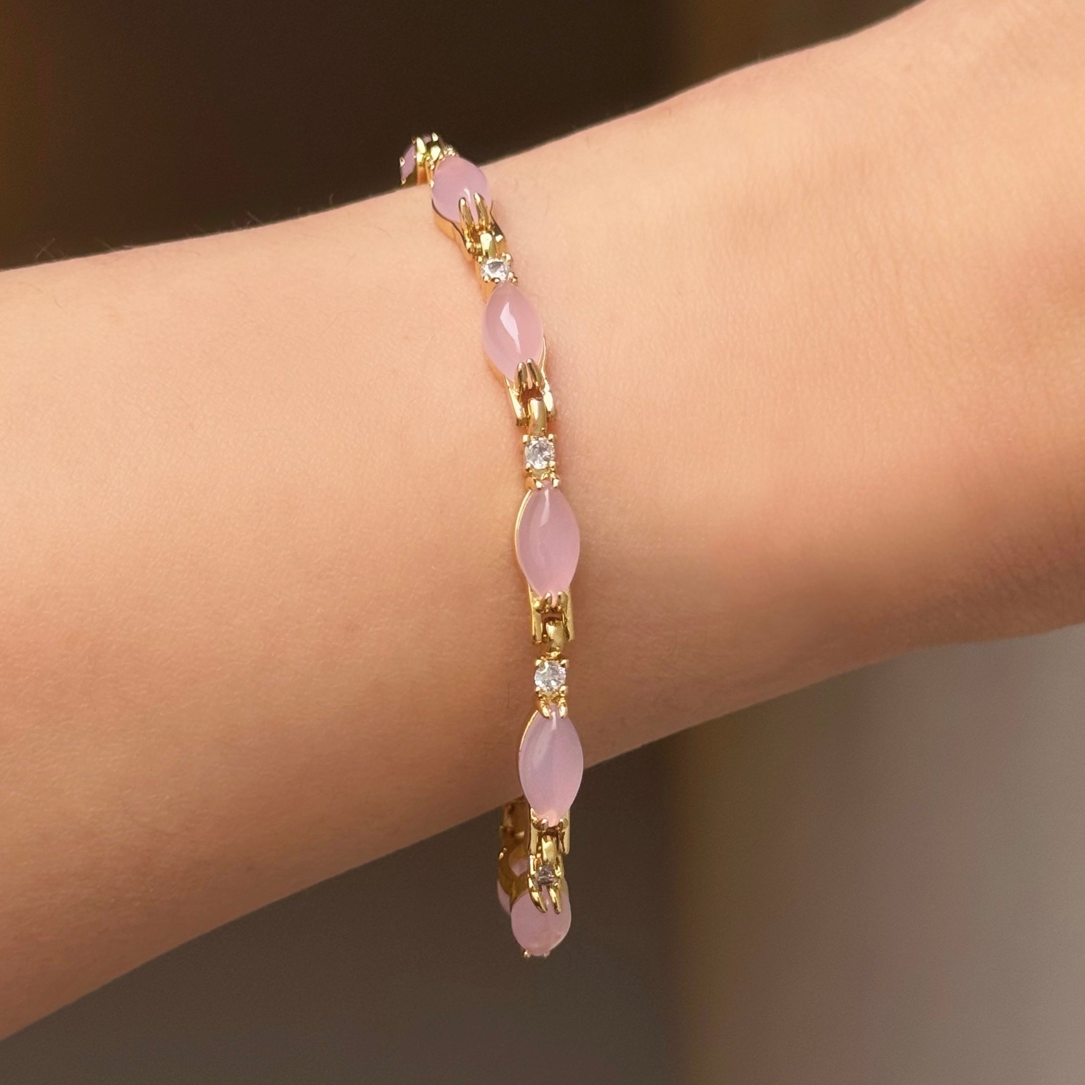 GOLD MARQUIS CRYSTAL PINK JADE bracelet