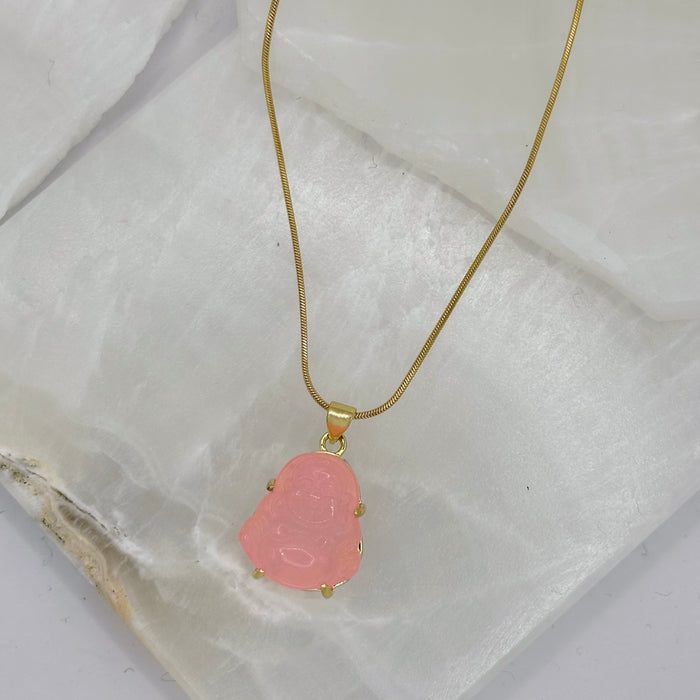 GOOD LUCK BUDDHA PINK JADE MINI necklace