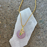 BUTTERFLY ROUND EMERALD STONE LAVENDER JADE necklace