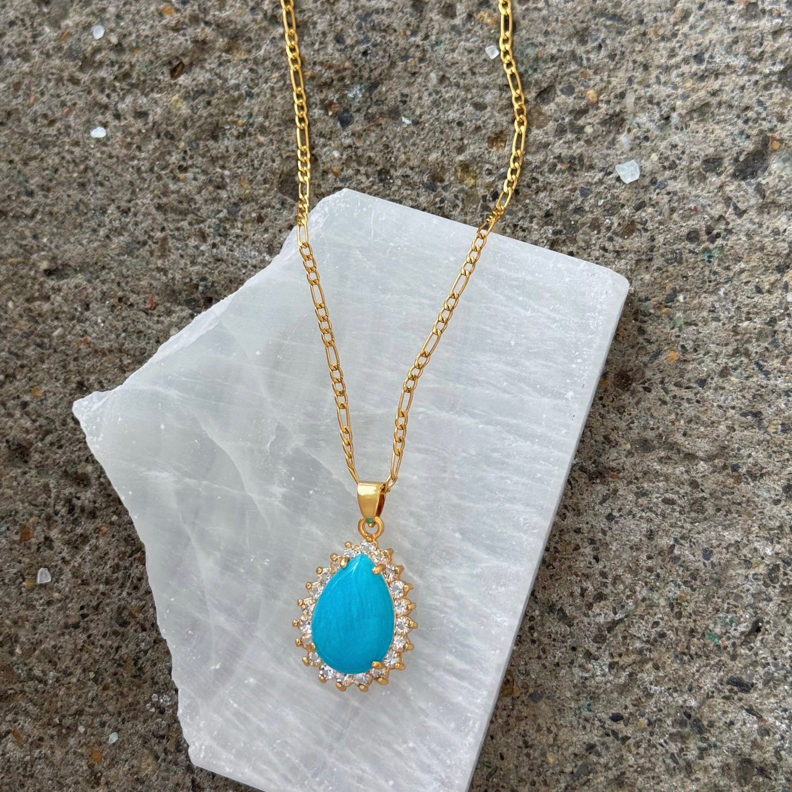 CRYSTAL TEARDROP BLUE JADE necklace