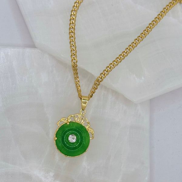 REVERSIBLE ROUND CRYSTAL DRAGON GREEN JADE necklace