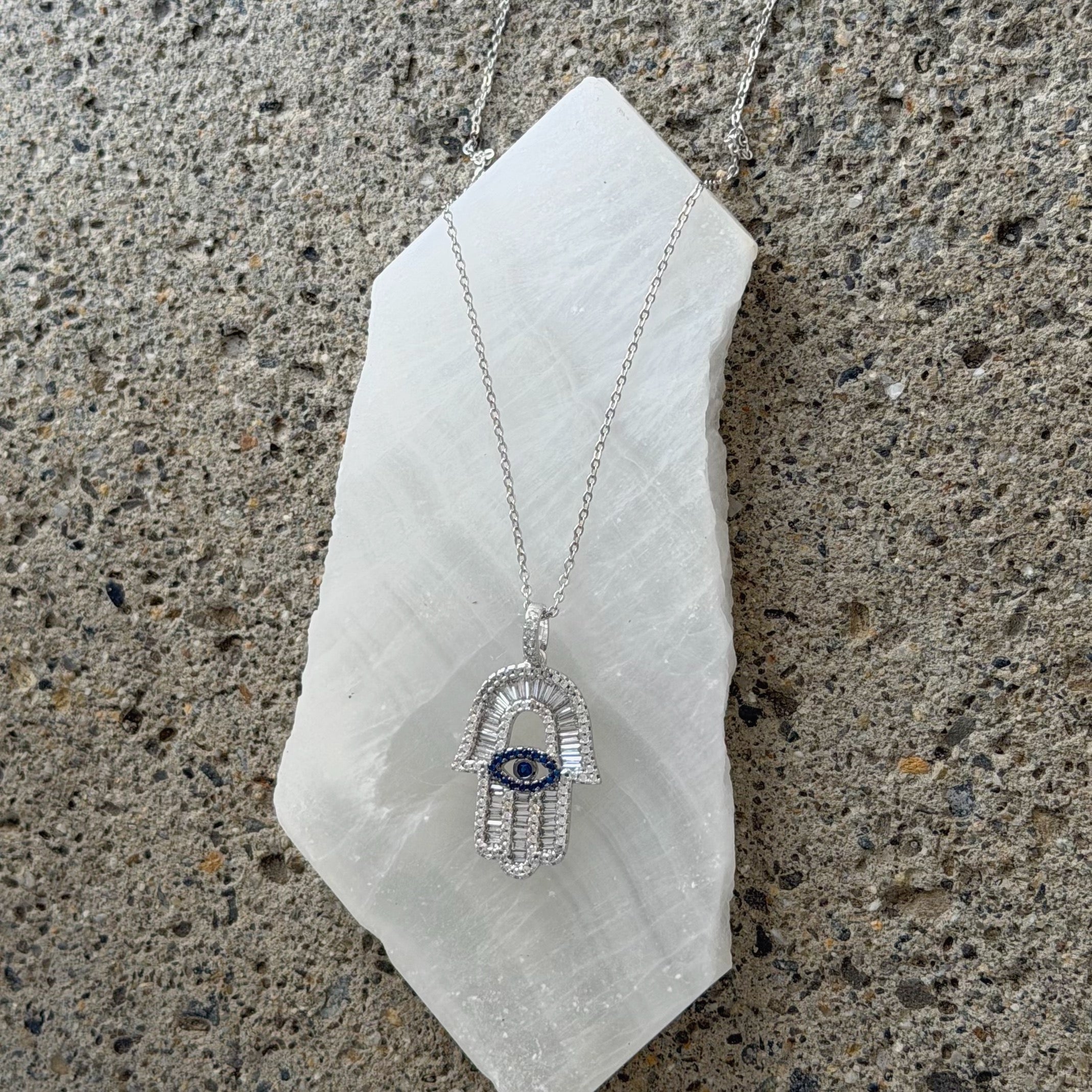 SILVER HAMSA EYE BAGUETTE necklace