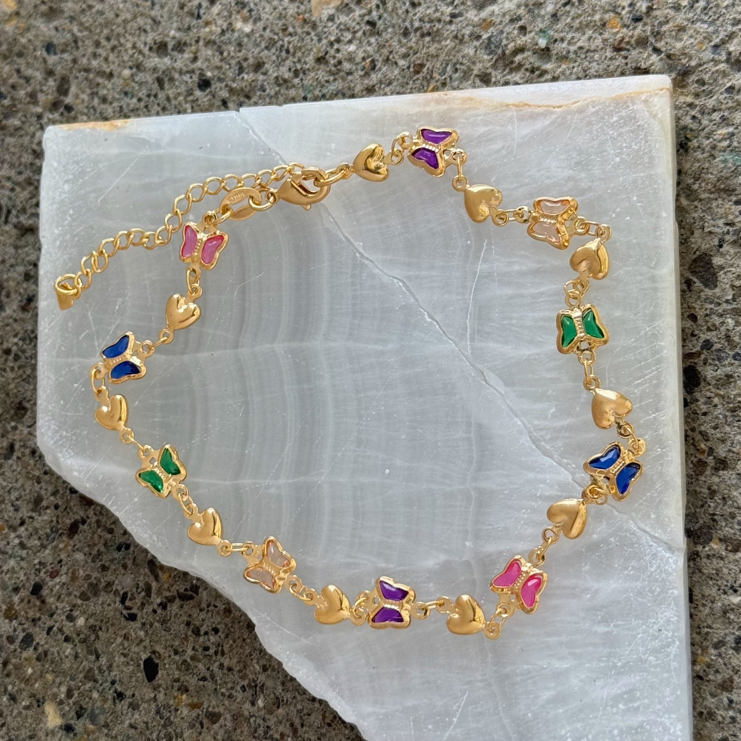 MULTICOLOR BUTTERFLY HEART anklet