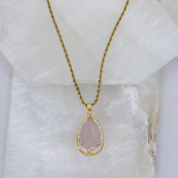 TEARDROP CRYSTAL PINK JADE necklace