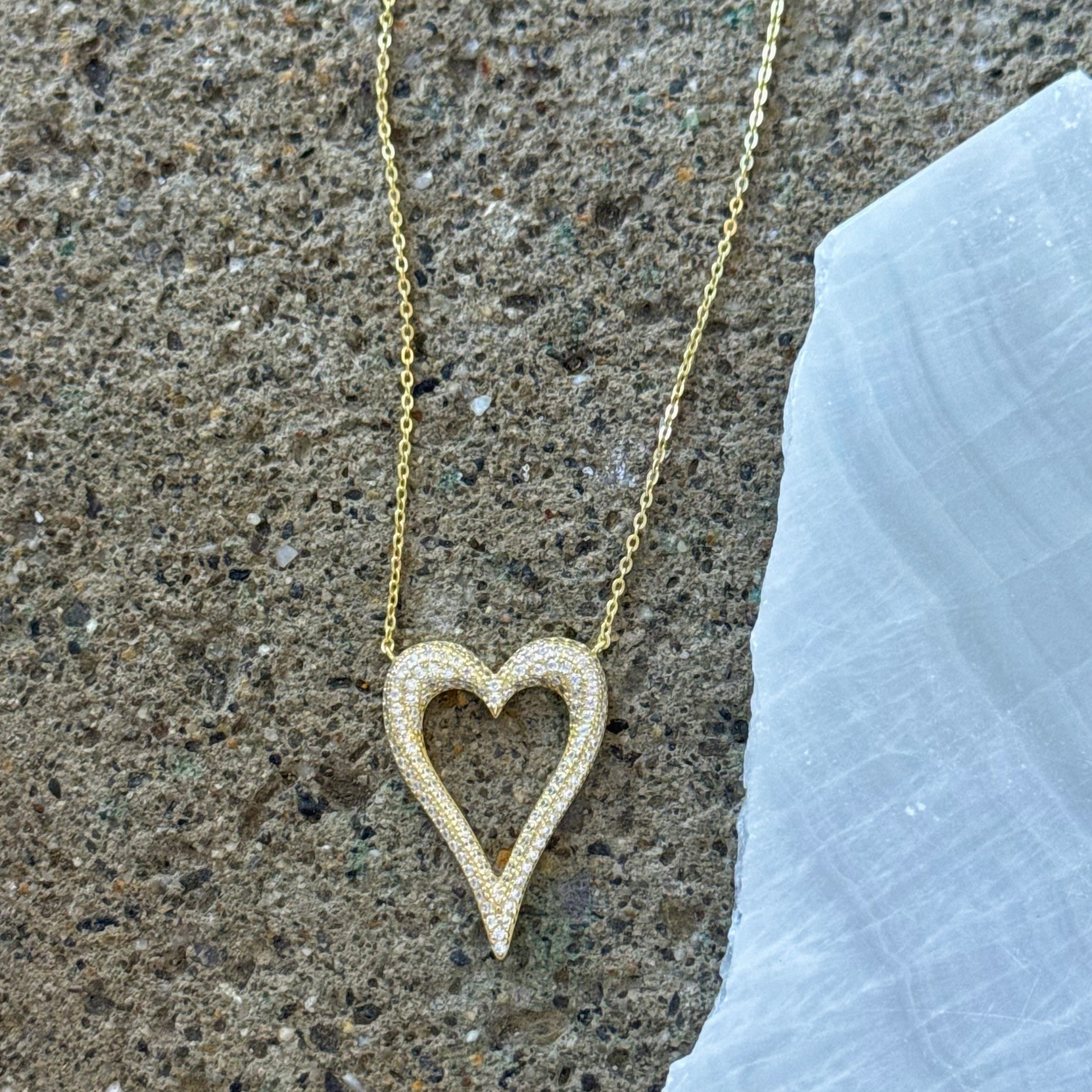 LARGE GOLD PAVE CRYSTAL HEART necklace
