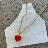 CRYSTAL PAVE HEART RED JADE necklace