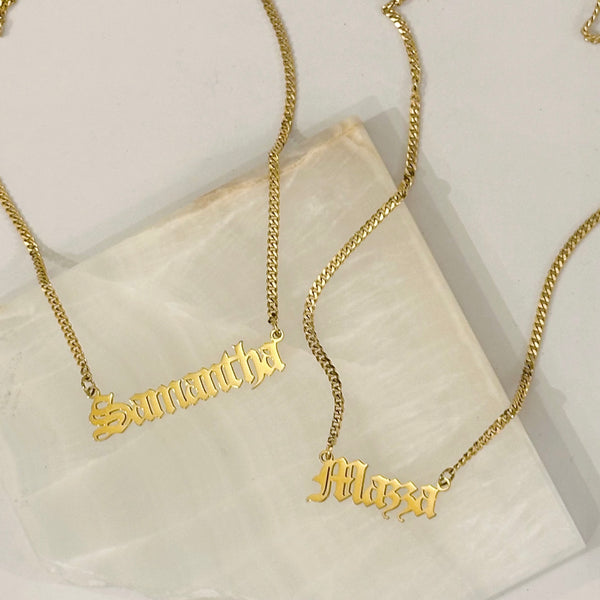 CUSTOM OLD ENGLISH NAMEPLATE necklace