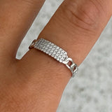 SILVER CRYSTAL PAVE CUBAN ring
