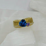 GOLD BLUE TOPAZ & AMETHYST HEART CAGED ring